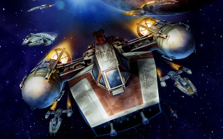 Spaceship bright lights night sky - war free wallpaper