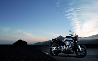 Motorcycle parked mountains clouds sunset - cafer bater free wallpaper for desktop