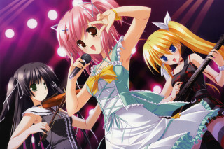 Anime girls singing stage microphones - stage free wallpaper