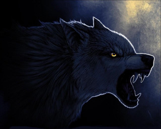 Wolf yellow eyes black background - full moon free wallpaper