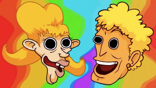 Laughing couple rainbow background cartoon - psychedelic free wallpaper