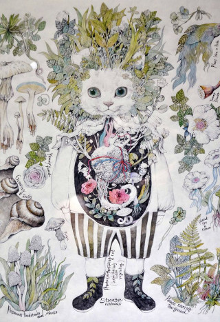 Cat flowers animals head painting - painting free wallpaper