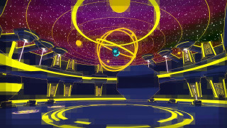 Futuristic room circular ceiling yellow - chair free wallpaper