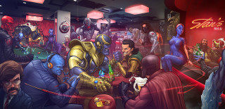 Group people table robot face - marvel free wallpaper