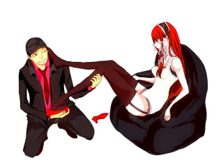 Man woman beanbag redhair blacksuit - neodada free wallpaper