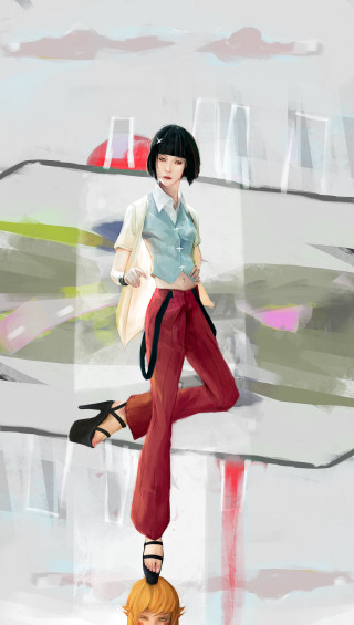 Woman skateboard street corner background - art station free wallpaper for mobile