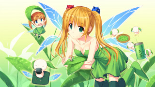 Girl green dress fairy wings - a green plant free wallpaper