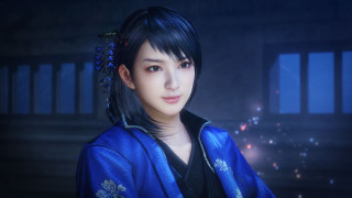 Woman blue kimono staring camera - aaa game free wallpaper