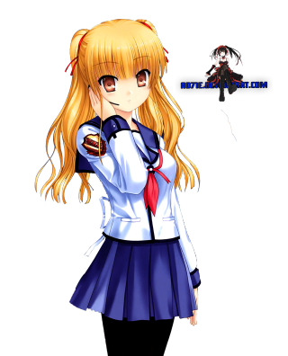 Anime girl blonde blue dress 3 - tie free wallpaper for mobile