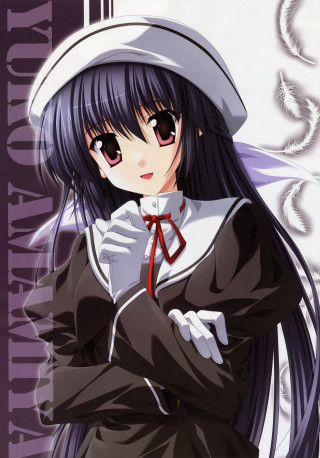 Anime girl black hair white 3 - a white hat free wallpaper