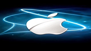 Apple logo dark background blue 4 - a white apple logo free wallpaper