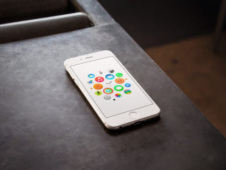 Cellphone screen buttons table window - bokeh free wallpaper