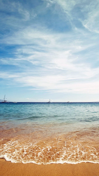 Beach boat blue sky white - white cloud free wallpaper for mobile