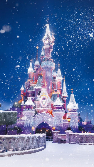 Castle clock snow night snowfall - winter free wallpaper for mobile