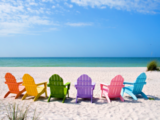 Colorful chairs sandy beach ocean - sandy free wallpaper