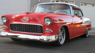 Red classic car garage door - a red classic car free wallpaper