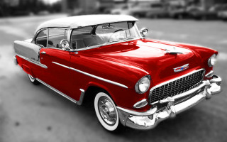 Red white classic car parking - a roof free wallpaper