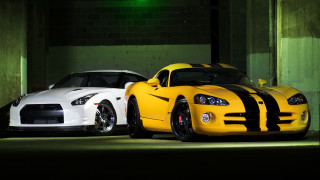 Sports cars parking garage brick - two sports car free wallpaper