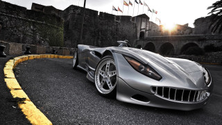 Silver sports car castle night - a silver sports car free wallpaper