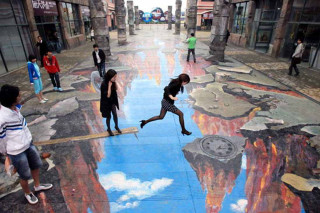 Cityscape group chalk art woman - incredible art free wallpaper