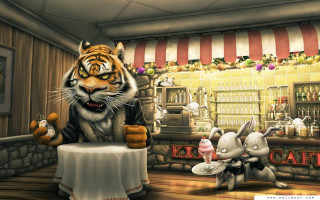 Tiger sitting table small animal - anne stokes free wallpaper