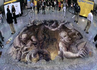Group people giant statue mural - a snake free wallpaper