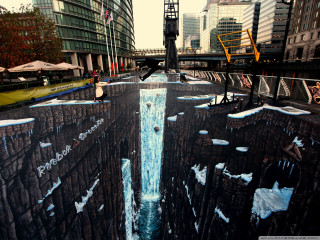 Waterfall city street buildings person - daarken free wallpaper