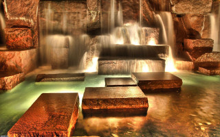 Waterfall benches steps water running - bench free wallpaper
