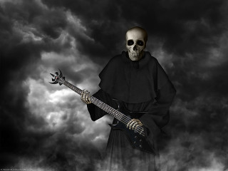 Skeleton guitar dark sky clouds - a skeleton free wallpaper