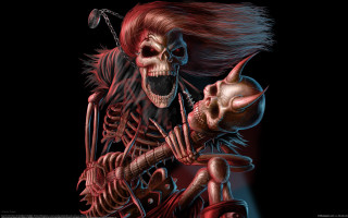 Skeleton red hair devilish face - a skeleton free wallpaper