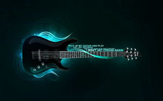 Black guitar blue flame green 3 - a blue flame free wallpaper