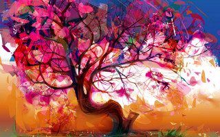 Tree colorful background person bench - analytical art free wallpaper