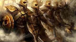 Knights armored group spears shields - a cloud free wallpaper