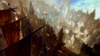 City bird flying painting over - over the city free wallpaper