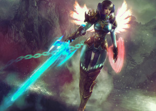 Futuristic woman sword blade outfit - a sword and a sword blade free wallpaper for desktop