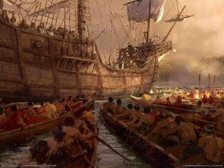 Large ship crowd people man - a man in a boat free wallpaper