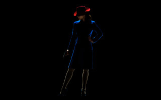 Woman blue dress red hat 2 - the dark free wallpaper