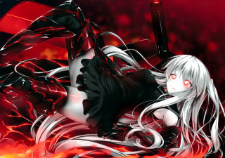 Woman sword red black background - an anime drawing free wallpaper