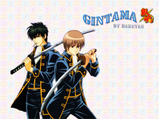 Anime characters swords floral background - visual free wallpaper