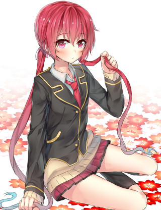 Pink hair girl autumn leaves - a black jacket free wallpaper for mobile