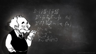 Cartoon man writing blackboard chalk - analytical art free wallpaper