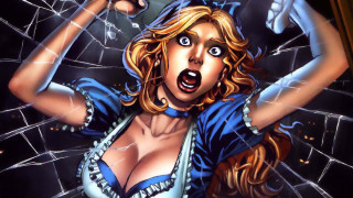 Cartoon woman knife cracked window - cracked free wallpaper