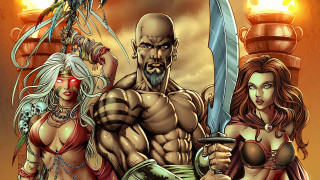 Cartoon man woman swords armor - a cartoon of a man and a woman free wallpaper