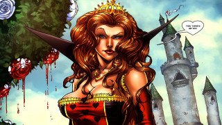 Woman red dress crown castle - a speech bubble free wallpaper