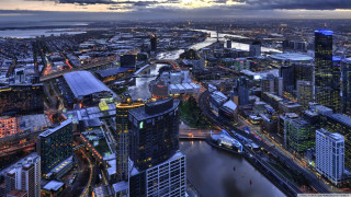 Cityscape river bridge dusk cloudy - a river and a bridge free wallpaper