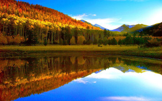 Lake mountain trees autumn sky - bob thompson free wallpaper