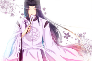 Woman white dress microphone flower - shin hanga free wallpaper