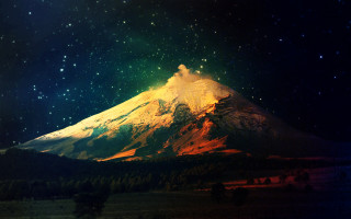 Snowy mountain night sky stars 6 - a green light free wallpaper
