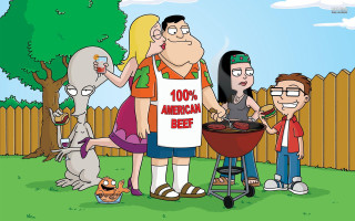 Family bbq dog man cooking - a cartoon free wallpaper