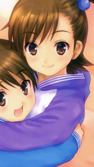 Anime girls hugging bed pink - a room free wallpaper for mobile